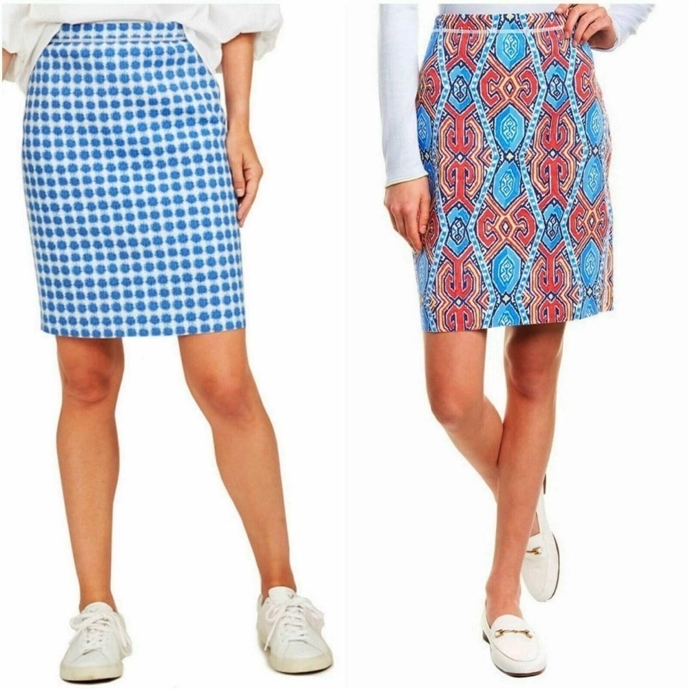 J. McLaughlin Halle Reversible Skirt Size M  Red Blue Geo Scuba (J)